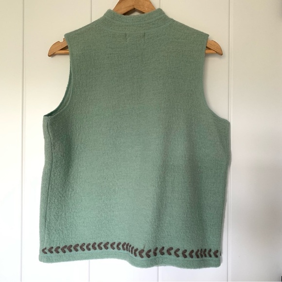 Vintage Sigrid Olsen 100% Wool Zip Sweater Green Beaded Embroidered Vest - Picture 6 of 6
